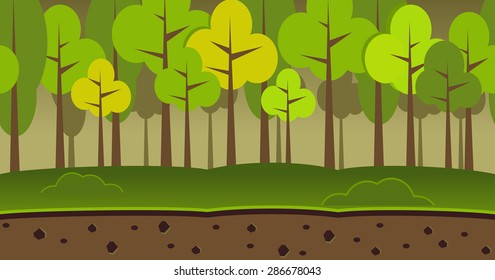 Forest landscape seamless background. Dark forest background. Trees seamless pattern. Forest illustration.