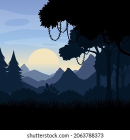 Forest landscape silhouette background illustration