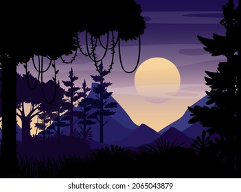Ilustración de fondo de silueta de paisaje forestal