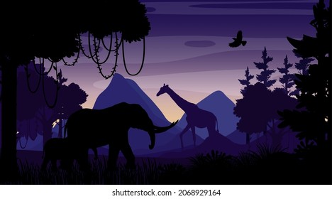 Forest landscape silhouette background illustration
