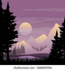Forest landscape silhouette background illustration