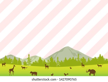 forest landscape and silhouette illustration of  wild animals