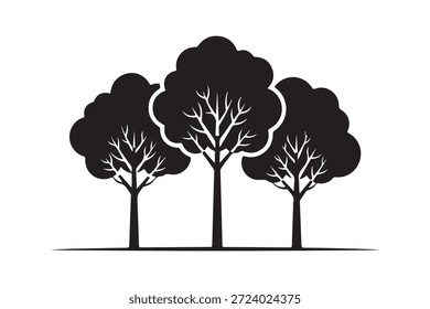 Silhueta de paisagem florestal. Ilustração minimalista do bosque de árvores. Paisagem de parques naturais e ambiente florestal.