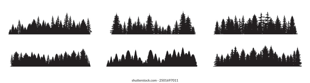 Forest landscape silhouette vector set. 