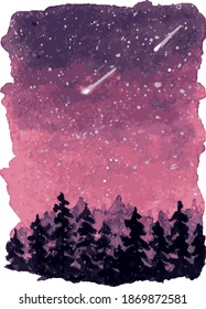 Forest landscape sky stars red