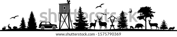 Forest Landscape Skyline Vector Silhouette Stock Vector (Royalty Free