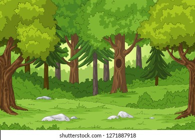 Forest landscape with stones, hand draw illustration