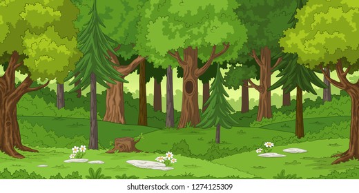 Forest landscape with stones, hand draw illustration