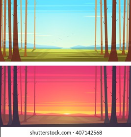 Forest landscape. Vector illustration.