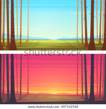 Forest landscape. Vector illustration.