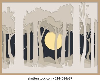 Forest Layered Paper Cut Out Style. Forest Vector File, Shadow Box Idea. Layered Paper Cut Design. 