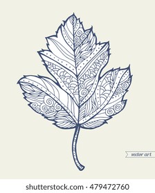 Forest leaf isolated. Vector illustration. Line art