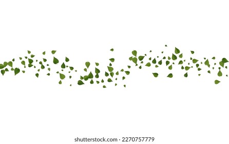 Forest Leaves Abstract Vector White Background Branch. Herbal Foliage Plant. Green Greens Fresh Wallpaper. Leaf Realistic Border.