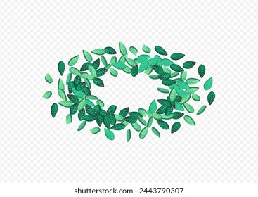 Forest Leaves Motion Vector Transparent Background Wallpaper. Ecology Foliage Plant. Mint Leaf Falling Concept. Greens Realistic Pattern.