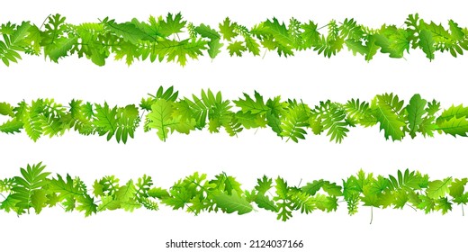 Forest leaves rustic vector background. Herbarium forest foliage macro. Rowan and oak leaves flying. Botanical organic background. Plant elements simple backdrop.