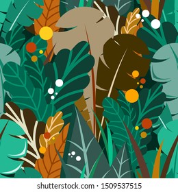 Forest leaves seamless background with yellow and orange shapes pattern