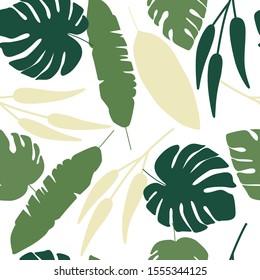 Forest leaves seamless pattern on white background. Leaves endless wallpaper. Simple fabric design, wrapping paper. Vector illustration