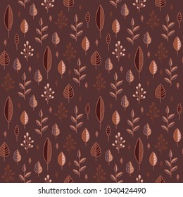 Forest leaves sweet seamless vector pattern. Botanic background in colors of brown and beige