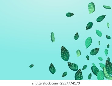 Forest Leaves Forest Vector Blue Background Design. Fly Leaf Template. Grassy Foliage Spring Pattern. Greens Tree Plant.