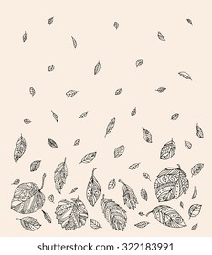Forest leaves. Vector. Hand drawn artwork. Set collection. Bohemia concept for wedding invitations, cards, tickets, branding, logo, label. Web and mobile interface template. Black and white, beige