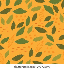 Forest leaves in warm colors.Vector seamless patterns. Modern stylish texture. Cute and colorful background.