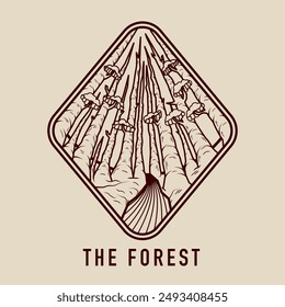 The forest line art logo simple emblem vector illustration. Modern minimalist aesthetic line art elements vector frame 