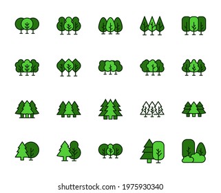 Forest line icon set. Collection of vector symbol in trendy flat style on white background. Nature sings for design.