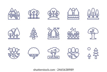 Forest line icon set. Editable stroke. Vector illustration. Containing forest, tree, mountain, grove, trees, earth.