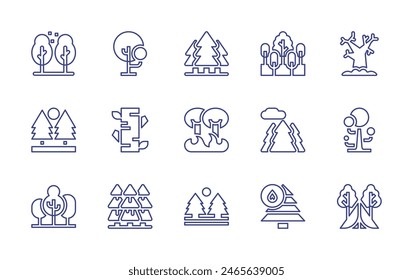 Forest line icon set. Editable stroke. Vector illustration. Containing forest, forestfire, birch, tree, camping.