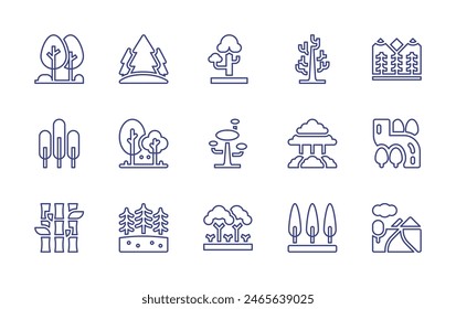 Forest line icon set. Editable stroke. Vector illustration. Containing forest, tree, bamboo, trees, river, taiga.