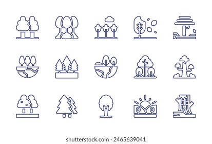 Forest line icon set. Editable stroke. Vector illustration. Containing forest, tree, trees, greenearth, sunrise, trunk, sequoia.