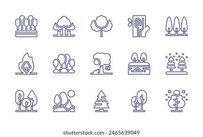 Forest line icon set. Editable stroke. Vector illustration. Containing forest, landscape, forestfire, parking, tree, cinnamontree, trees, pinetree, wood.