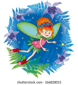 Forest little fairy with a magic wand