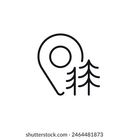 Forest location. GPS linear icon. Thin line customizable illustration. Contour symbol. Vector isolated outline drawing. Editable stroke