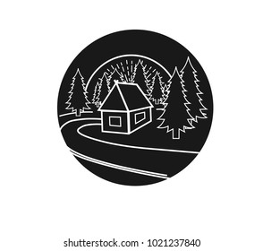 forest logo, icon. Logo about camp. outdoor adventures logo. Tourism, hiking and camping labels. Mountains and travel icon for tourism, summer leis