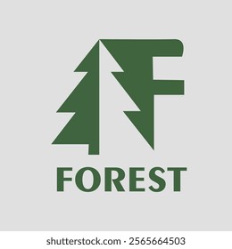 forest logo with an image of a tree and the letter F forming a geometric shape