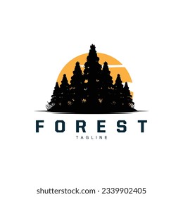 Waldlogo, Einfache Design-Vektorgrafik für das Dschungelabenteuer, Illustrationsvorlage