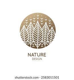 Forest logo of nature in linear style. Vector icon of garden, landscape - business emblems, badge for a travel, farming and ecology concepts