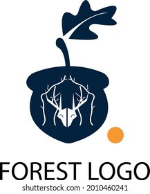 Forest logo in the shape of an acorn on a white background