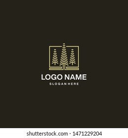 Forest logo template in linear style. Abstract outline round icon of trees, garden. Vector emblem for business design, badge for a cosmetology, farming, ecology concept, spa, health and yoga Center.