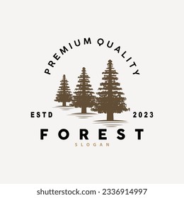 Forest Logo, Vector Forest Wood With Pine Trees, Design Inspirational Badge Label Illustration