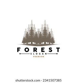 Forest Logo, Vector Forest Wood With Pine Trees, Design Inspirational Badge Label Illustration