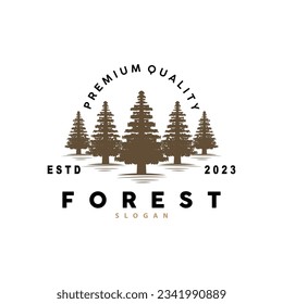 Forest Logo, Vector Forest Wood With Pine Trees, Design Inspirational Badge Label Illustration