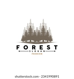 Forest Logo, Vector Forest Wood With Pine Trees, Design Inspirational Badge Label Illustration