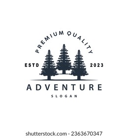 Forest Logo, Vector Forest Wood With Pine Trees, Design Inspirational Badge Label Illustration