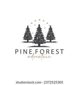 Forest Logo, Vector Forest Wood With Pine Trees, Design Inspirational Badge Label Illustration