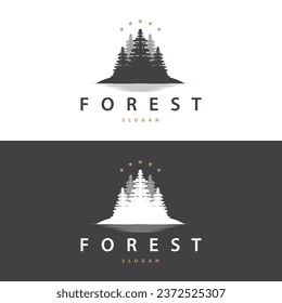 Forest Logo, Vector Forest Wood With Pine Trees, Design Inspirational Badge Label Illustration