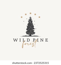 Forest Logo, Vector Forest Wood With Pine Trees, Design Inspirational Badge Label Illustration