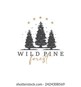 Forest Logo, Vector Forest Wood With Pine Trees, Design Inspirational Badge Label Illustration