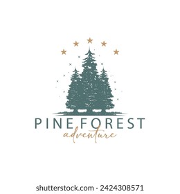Forest Logo, Vector Forest Wood With Pine Trees, Design Inspirational Badge Label Illustration